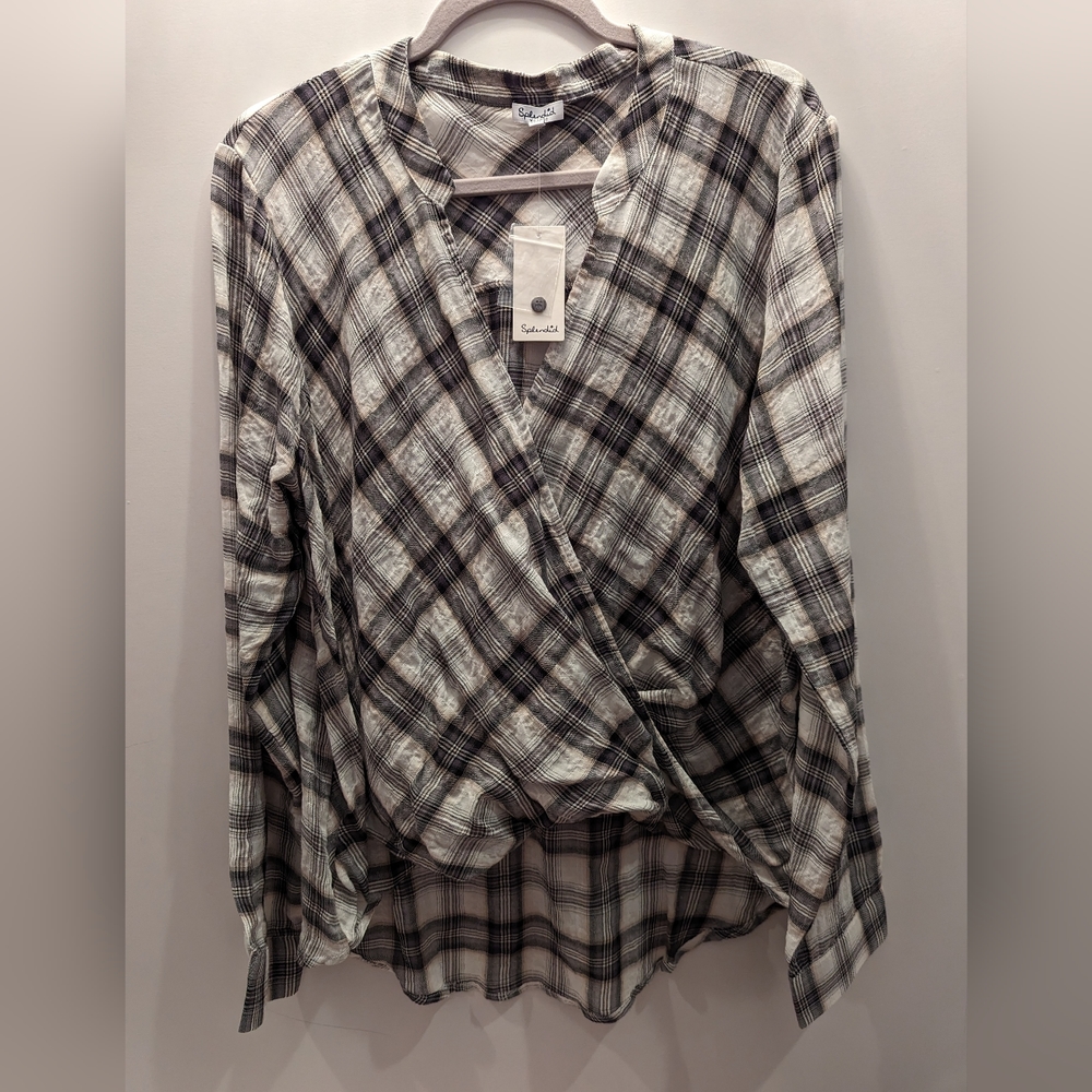 NWT Splendid Plaid Faux Wrap Top XL